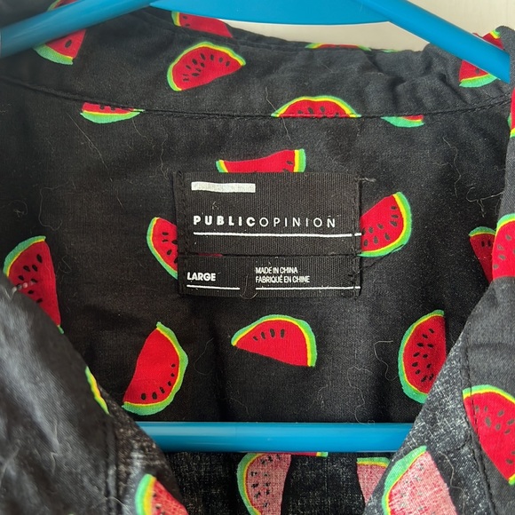 Public Opinion Men's Black Watermelon Pattern Button Up Short Sleeve Shirt - Lrg - Picture 2 of 7